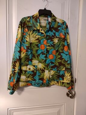 Chicos Tropical Print Women's Jacket - Green Multi